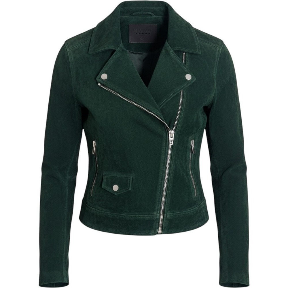 Blank NYC Suede Moto Jacket Forest Green Leather Biker 73K-9592NO Small